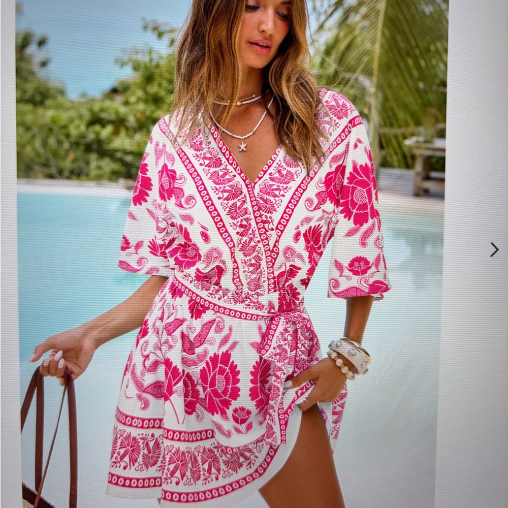 NEW ! Cupshe Pink and White Floral Midi Dress - Picture 12 of 15